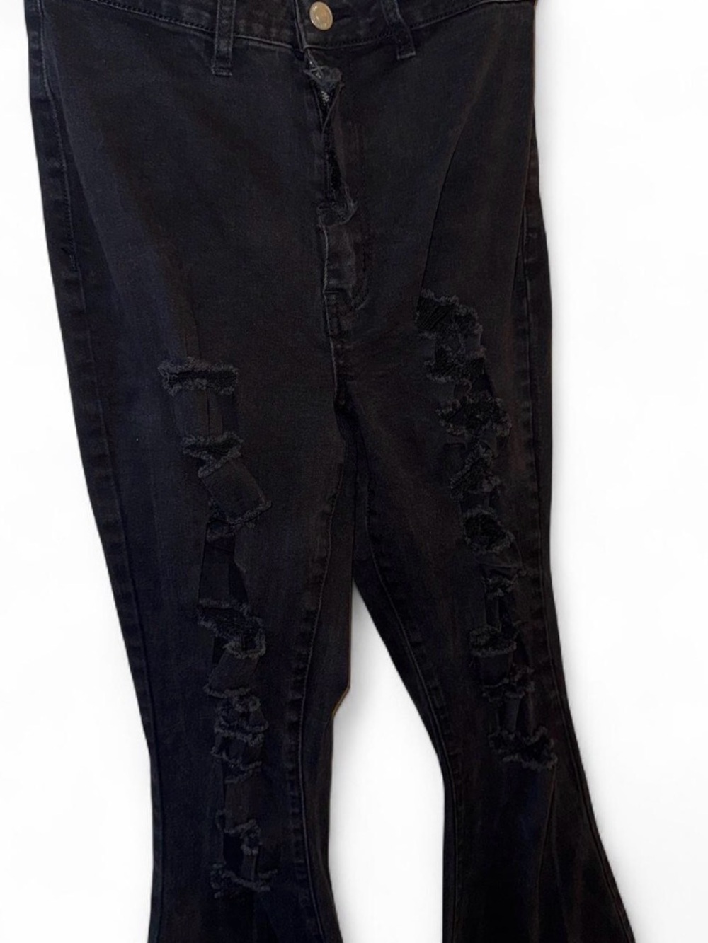 Y2K Vintage Black Distressed Wide Flare Jeans Size 11 (M/L) - Picture 3 of 7